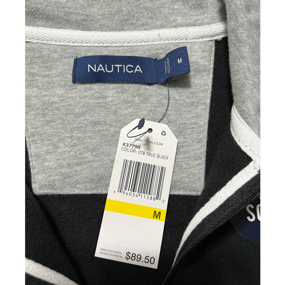 NWT Nautica Black and Gray Color Block Quarter Zip Sweatshirt, Size M - Picture 3 of 4
